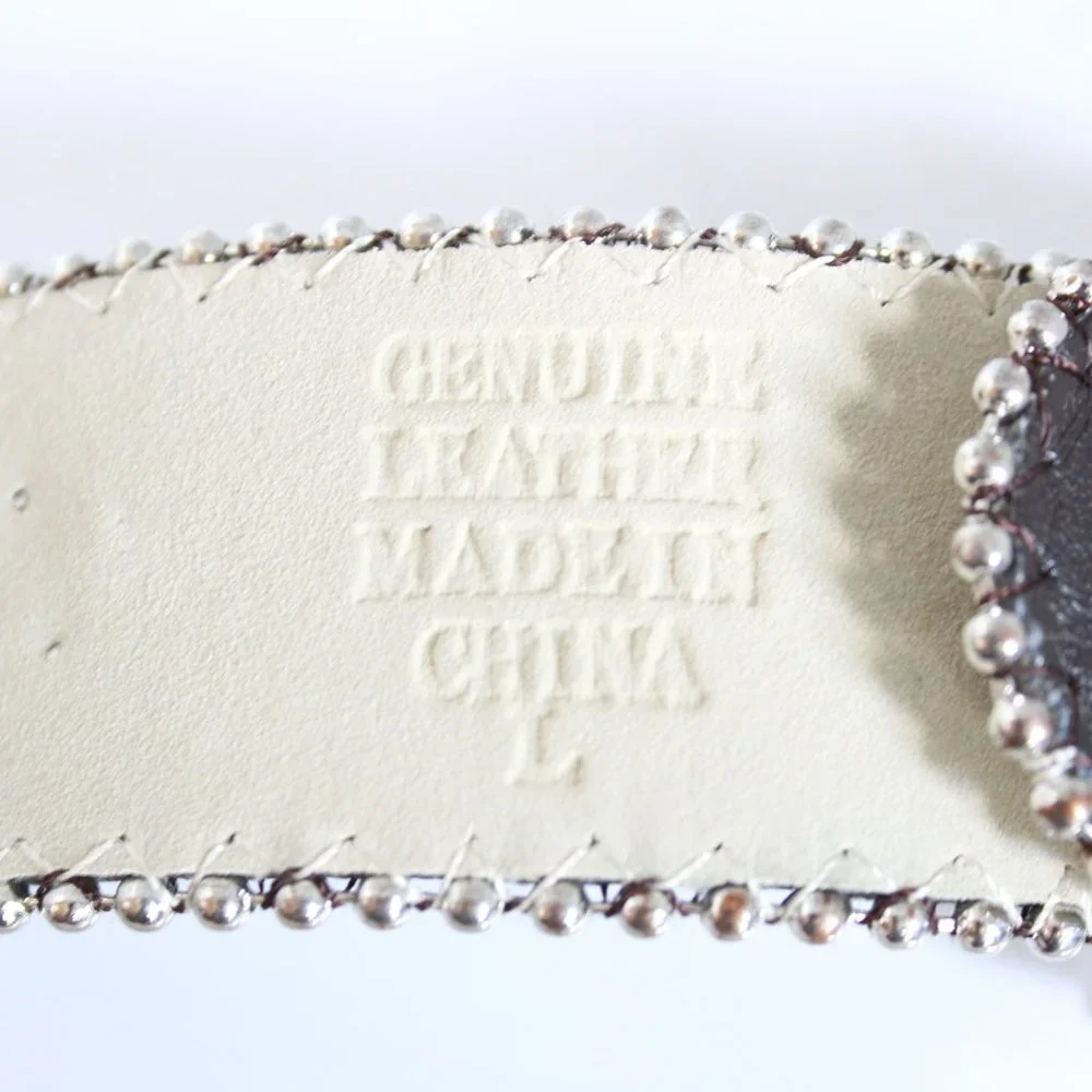 Western Women's Belt Brown Leather Square Rhinestone Conchos And Crystal Bling ~ - Picture 9 of 11